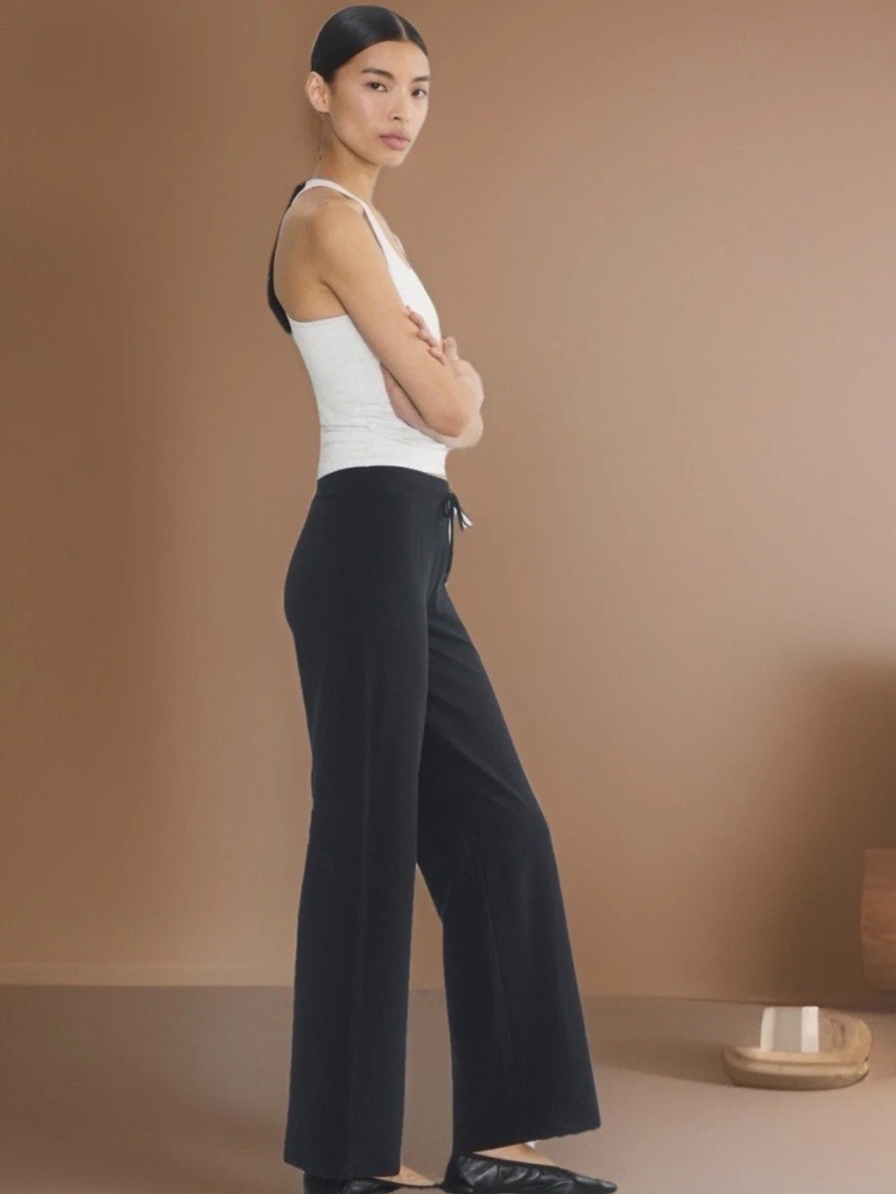 TNA ARITZIA Pants Womens Large Black CHILL Casual Wide Leg Drawstring Knit Pants